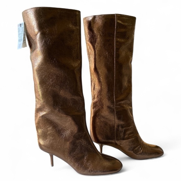Zara Metallic Golden Bronze Kitten Heel Boots Almond Toe Y2K Size US9 EU40 NWT - Picture 8 of 16